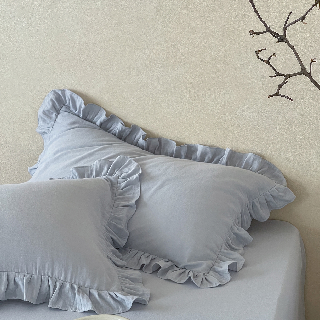 91家纺网 家纺一手货源 找家纺 三味舒屋 2025新款花边美学全棉双层纱单品单枕套 海岛迷雾