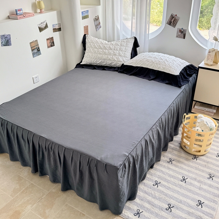 91家纺网 家纺一手货源 找家纺 优卡迪家纺馆 2025新款亲肤舒适A类法式泡泡纱花边款四件套 茉莉奶昔