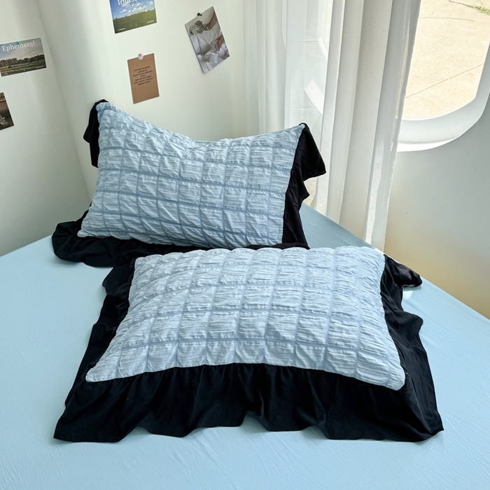 91家纺网 家纺一手货源 找家纺 优卡迪家纺馆 2025新款亲肤舒适A类法式泡泡纱花边款四件套 蓝莓仙草