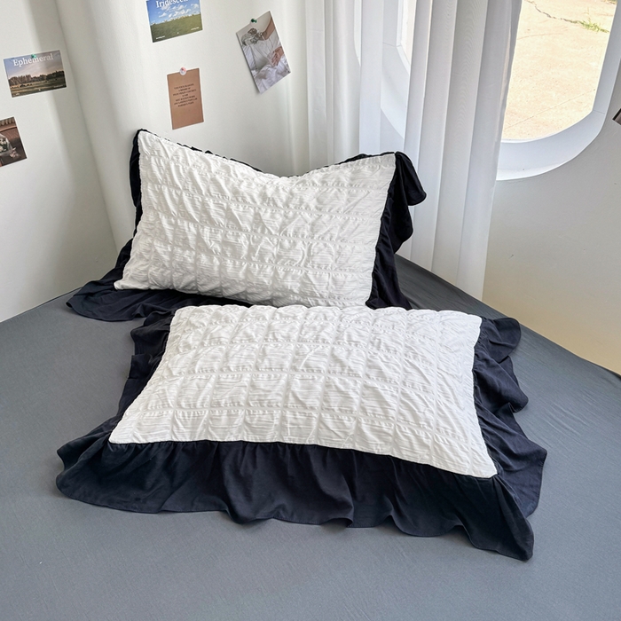 91家纺网 家纺一手货源 找家纺 优卡迪家纺馆 2025新款亲肤舒适A类法式泡泡纱花边款四件套 茉莉奶昔