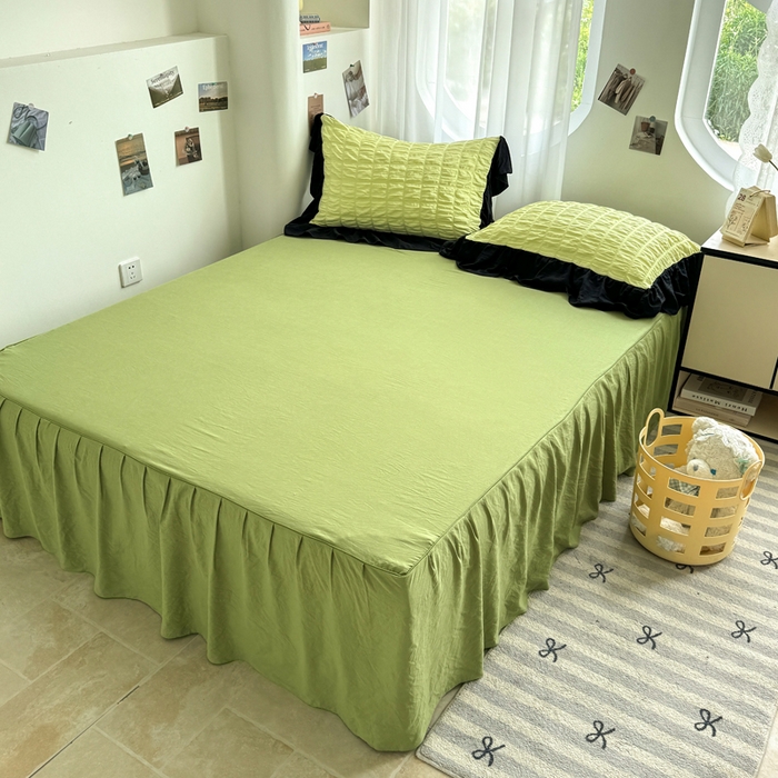 91家纺网 家纺一手货源 找家纺 优卡迪家纺馆 2025新款亲肤舒适A类法式泡泡纱花边款四件套 青柠蜜瓜