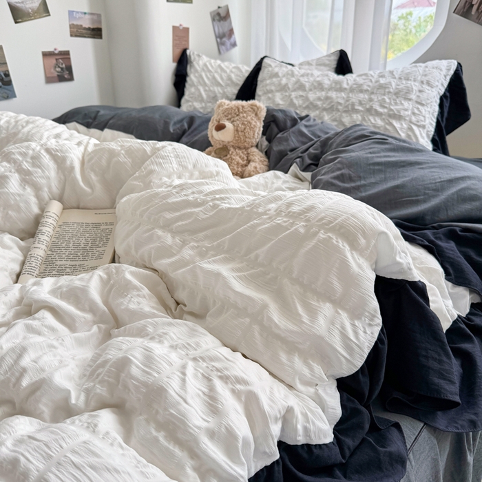 91家纺网 家纺一手货源 找家纺 优卡迪家纺馆 2025新款亲肤舒适A类法式泡泡纱花边款四件套 茉莉奶昔