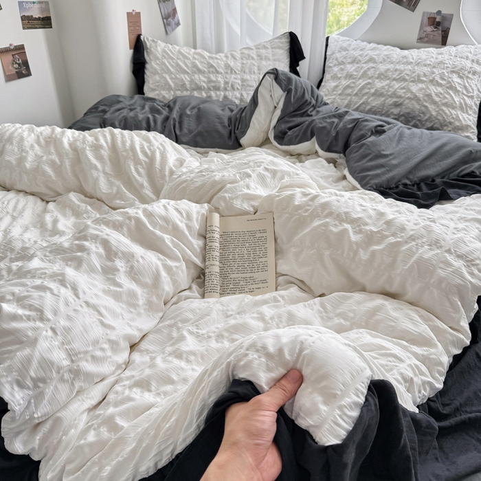 91家纺网 家纺一手货源 找家纺 优卡迪家纺馆 2025新款亲肤舒适A类法式泡泡纱花边款四件套 茉莉奶昔