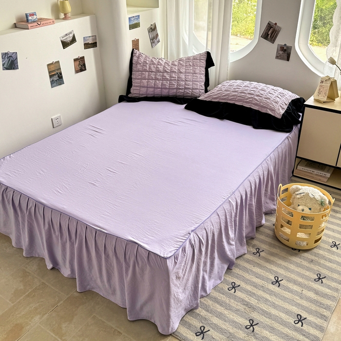 91家纺网 家纺一手货源 找家纺 优卡迪家纺馆 2025新款亲肤舒适A类法式泡泡纱花边款四件套 香芋紫薯