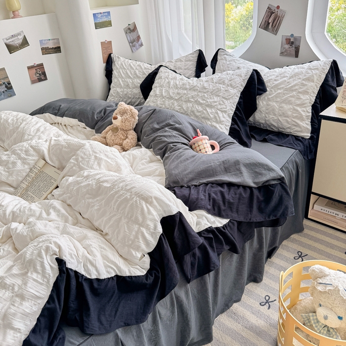 91家纺网 家纺一手货源 找家纺 优卡迪家纺馆 2025新款亲肤舒适A类法式泡泡纱花边款四件套 茉莉奶昔