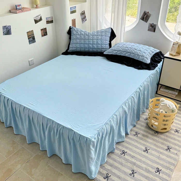 91家纺网 家纺一手货源 找家纺 优卡迪家纺馆 2025新款亲肤舒适A类法式泡泡纱花边款四件套 蓝莓仙草