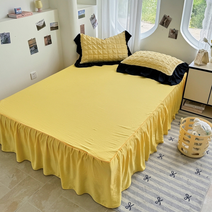 91家纺网 家纺一手货源 找家纺 优卡迪家纺馆 2025新款亲肤舒适A类法式泡泡纱花边款四件套 魔芋橙汁