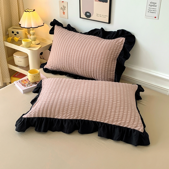 91家纺网 家纺一手货源 找家纺 优卡迪家纺馆 2025新款亲肤舒适A类法式泡泡纱花边款四件套 生椰拿铁