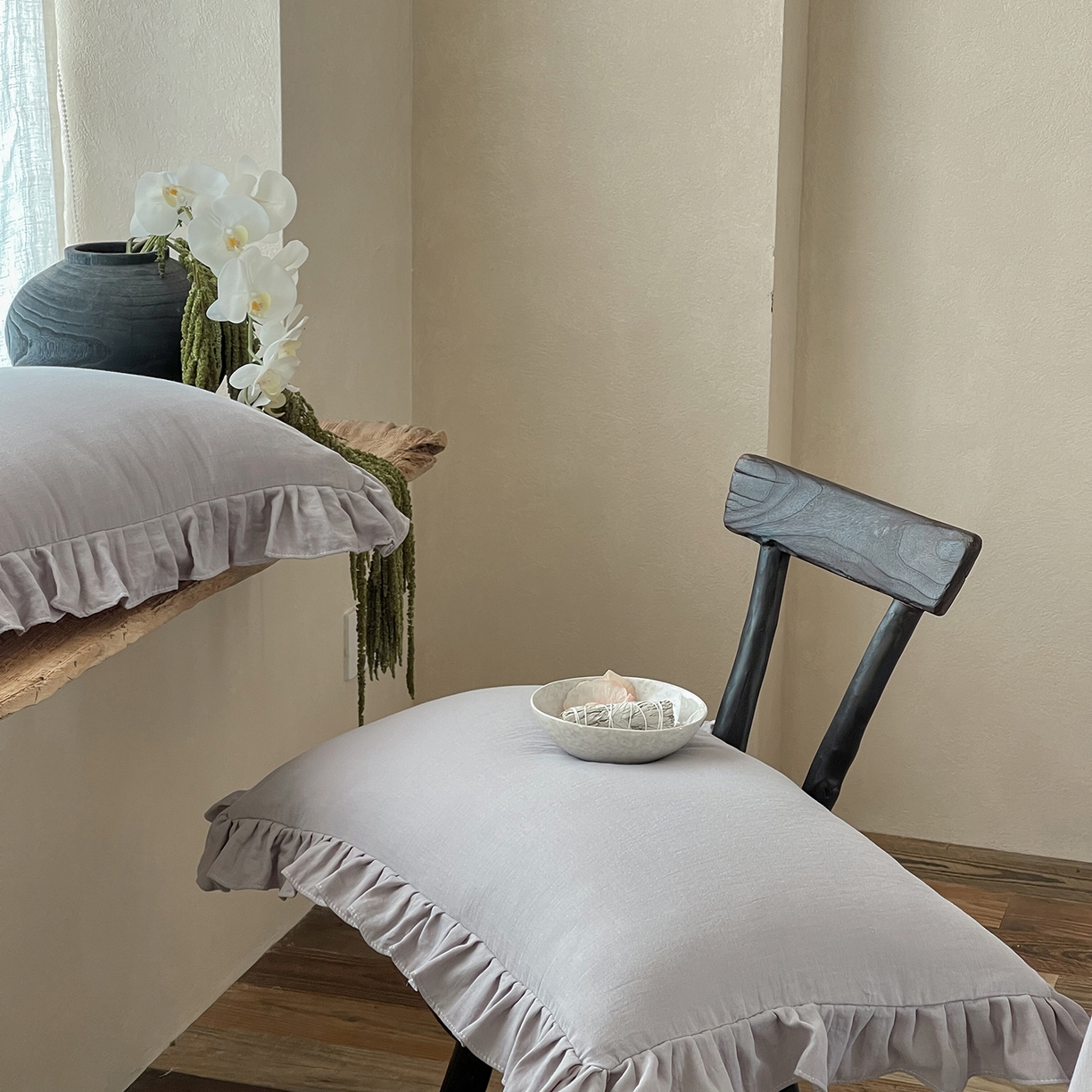 91家纺网 家纺一手货源 找家纺 三味舒屋 2025新款花边美学全棉双层纱单品单枕套 浅花灰