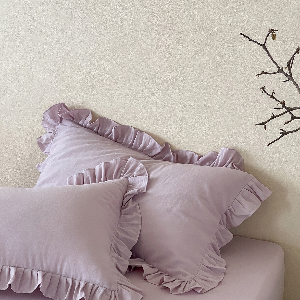 91家纺网 家纺一手货源 找家纺 三味舒屋 2025新款花边美学全棉双层纱单品单枕套 香芋奶昔