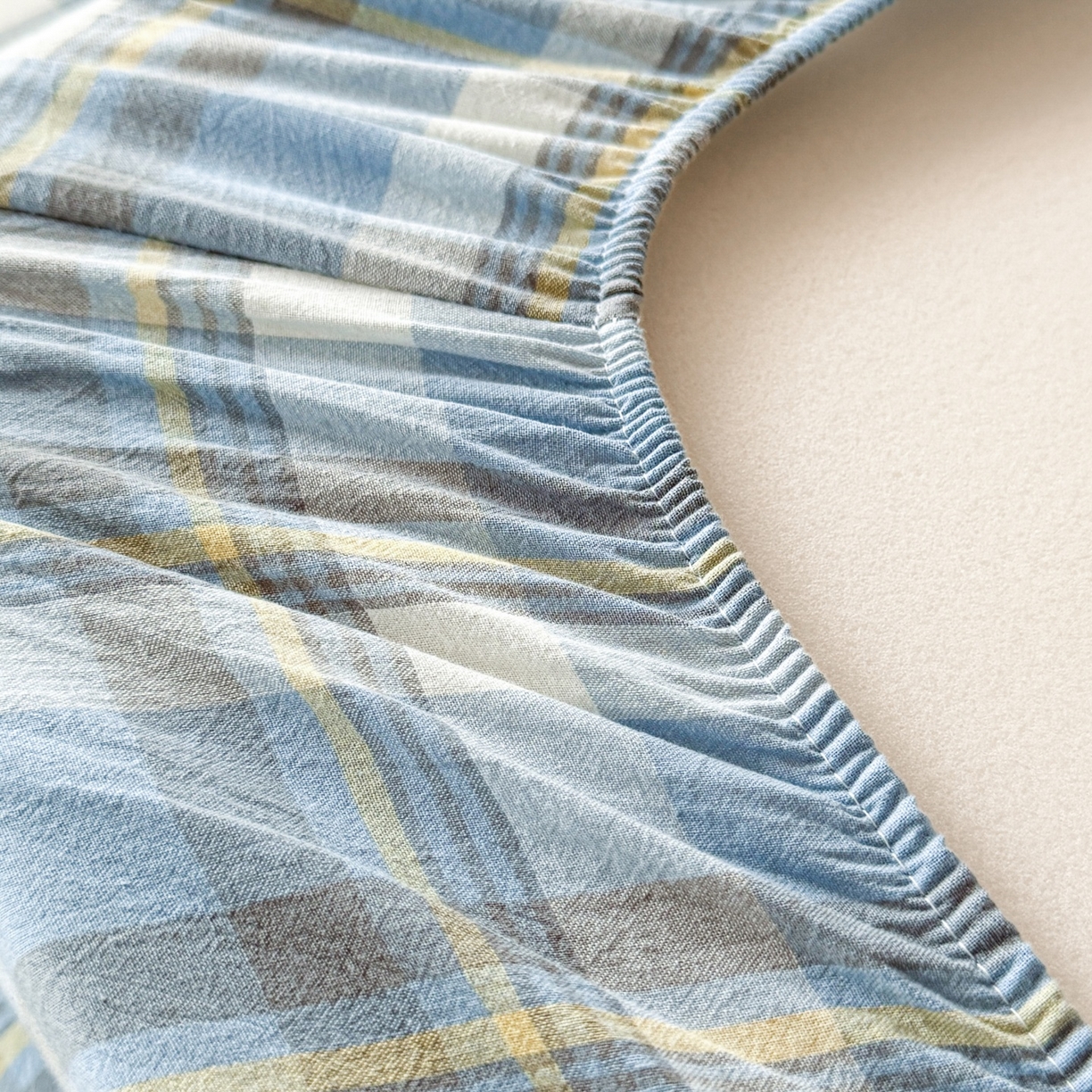 91家纺网 家纺一手货源 找家纺 盛秋家纺 2025新款A类水洗棉格子印花床笠单品床笠单件单床笠 简约