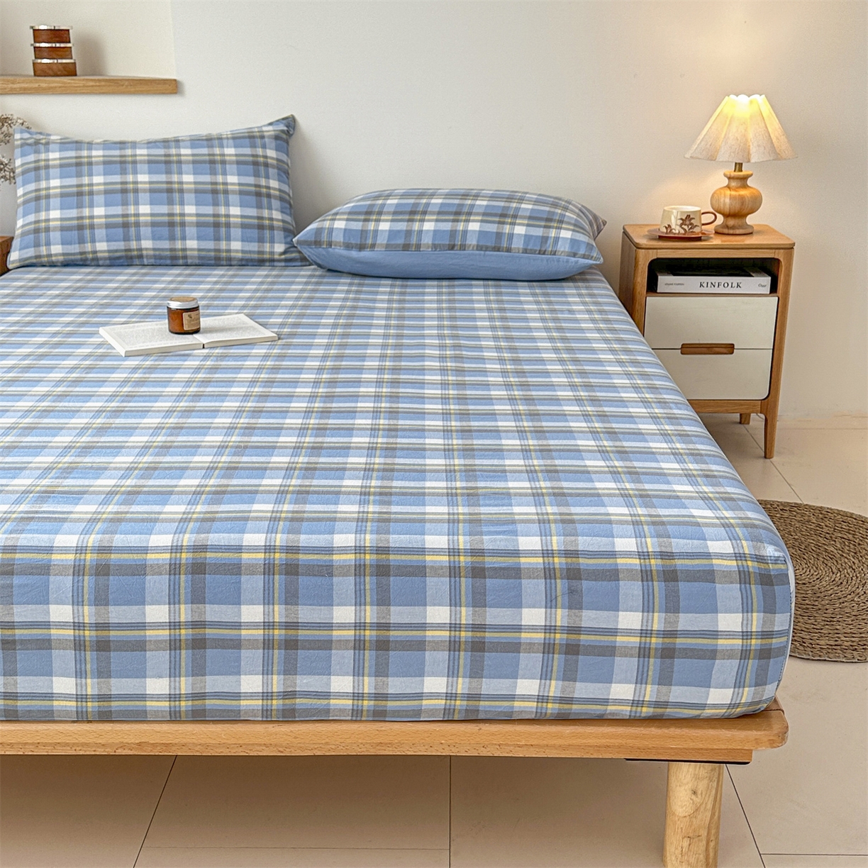 91家纺网 家纺一手货源 找家纺 盛秋家纺 2025新款A类水洗棉格子印花床笠单品床笠单件单床笠 简约