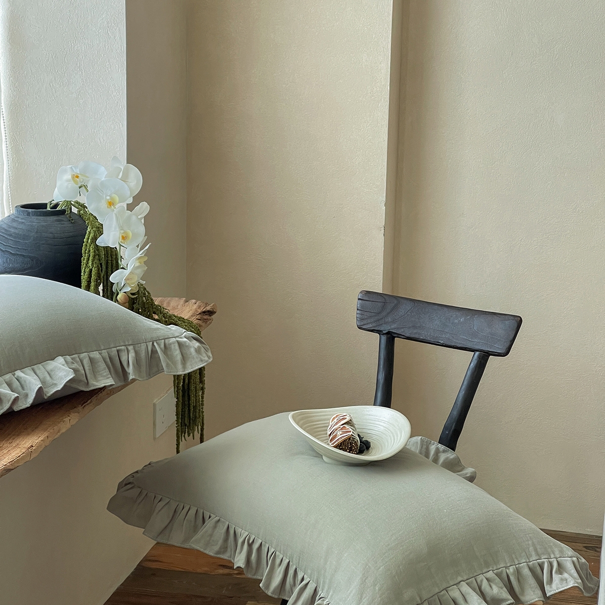 91家纺网 家纺一手货源 找家纺 三味舒屋 2025新款花边美学全棉双层纱单品单枕套 烟波绿