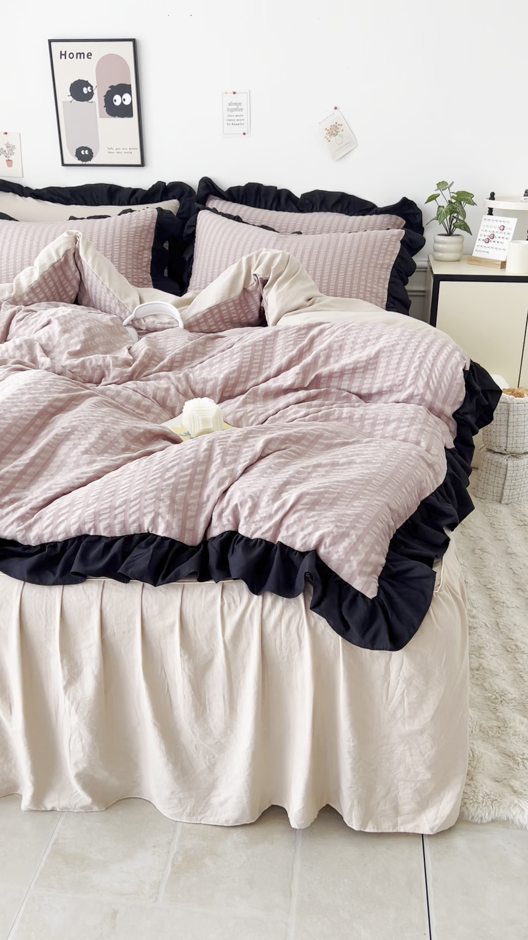 91家纺网 家纺一手货源 找家纺 优卡迪家纺馆 2025新款亲肤舒适A类法式泡泡纱花边款四件套 生椰拿铁