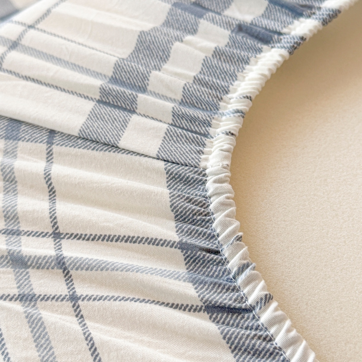 91家纺网 家纺一手货源 找家纺 盛秋家纺 2025新款A类水洗棉格子印花床笠单品床笠单件单床笠 蓝调