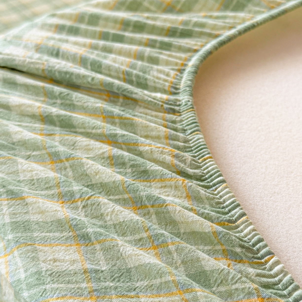 91家纺网 家纺一手货源 找家纺 盛秋家纺 2025新款A类水洗棉格子印花床笠单品床笠单件单床笠 抹茶