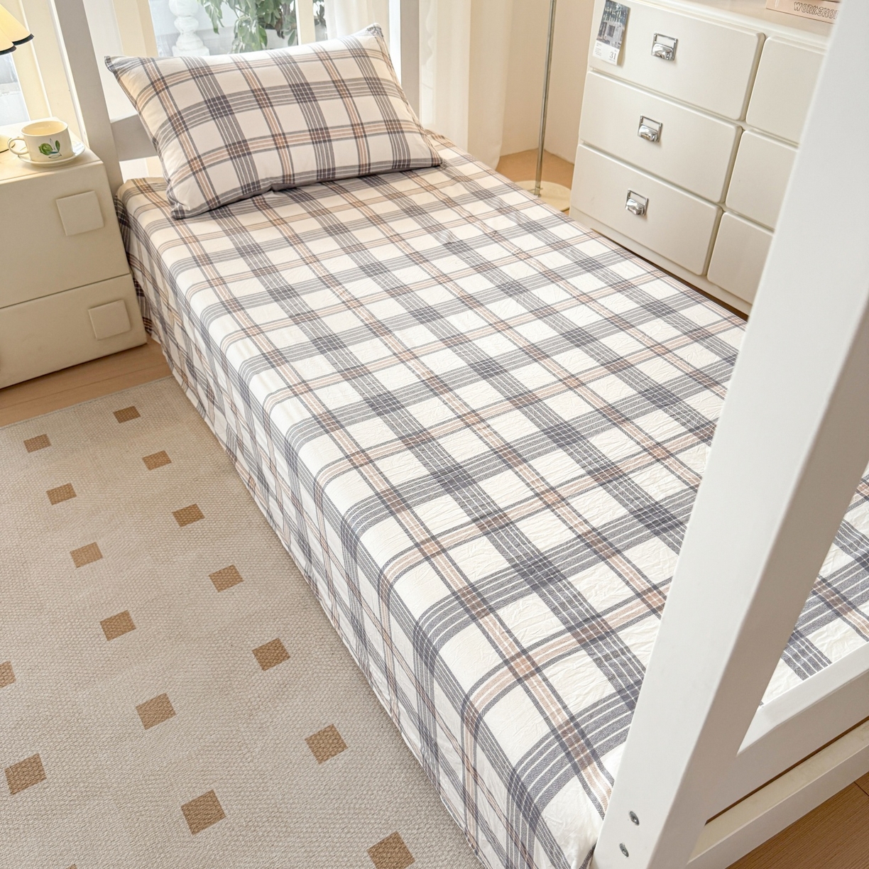 91家纺网 家纺一手货源 找家纺 盛秋家纺 2025新款A类水洗棉格子印花床笠单品床笠单件单床笠 瑞克