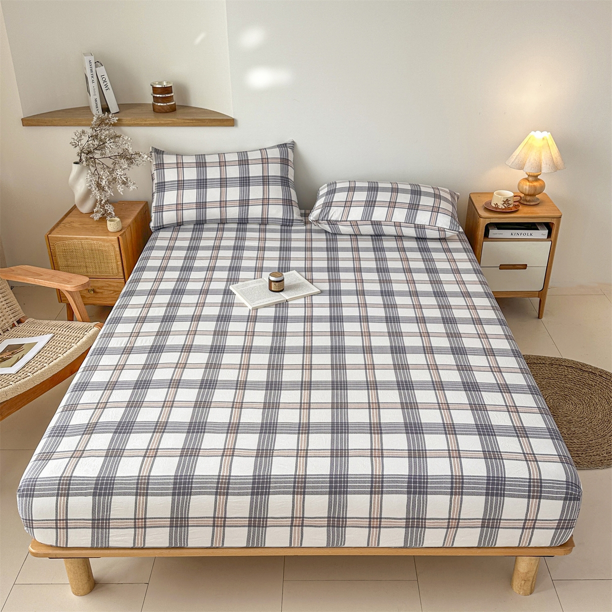 91家纺网 家纺一手货源 找家纺 盛秋家纺 2025新款A类水洗棉格子印花床笠单品床笠单件单床笠 瑞克
