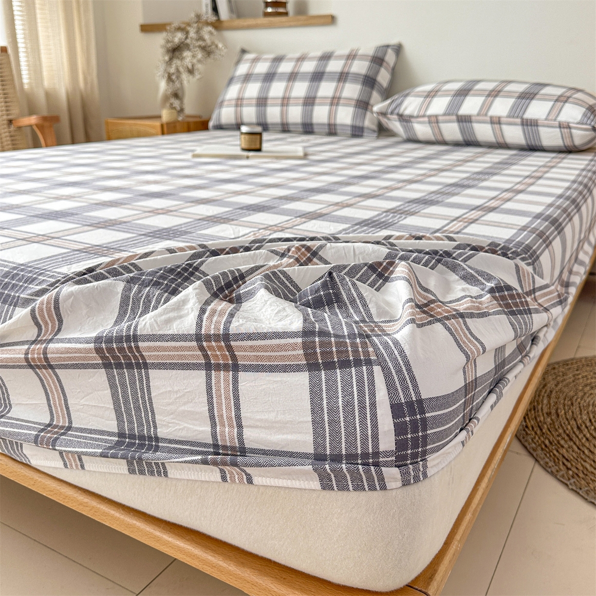 91家纺网 家纺一手货源 找家纺 盛秋家纺 2025新款A类水洗棉格子印花床笠单品床笠单件单床笠 瑞克