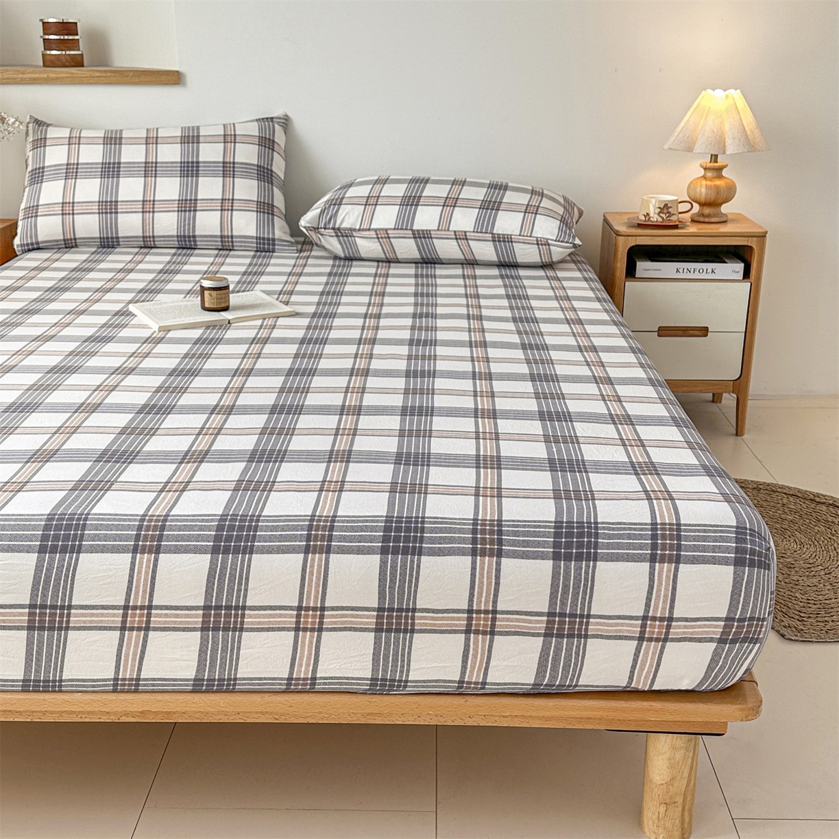 91家纺网 家纺一手货源 找家纺 盛秋家纺 2025新款A类水洗棉格子印花床笠单品床笠单件单床笠 瑞克