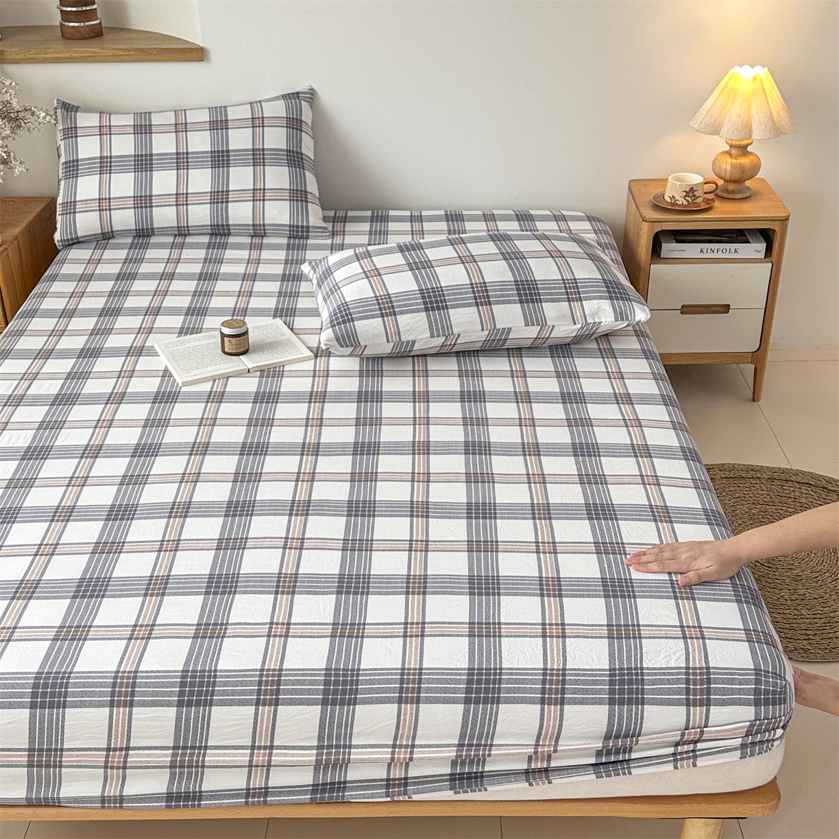 91家纺网 家纺一手货源 找家纺 盛秋家纺 2025新款A类水洗棉格子印花床笠单品床笠单件单床笠 瑞克