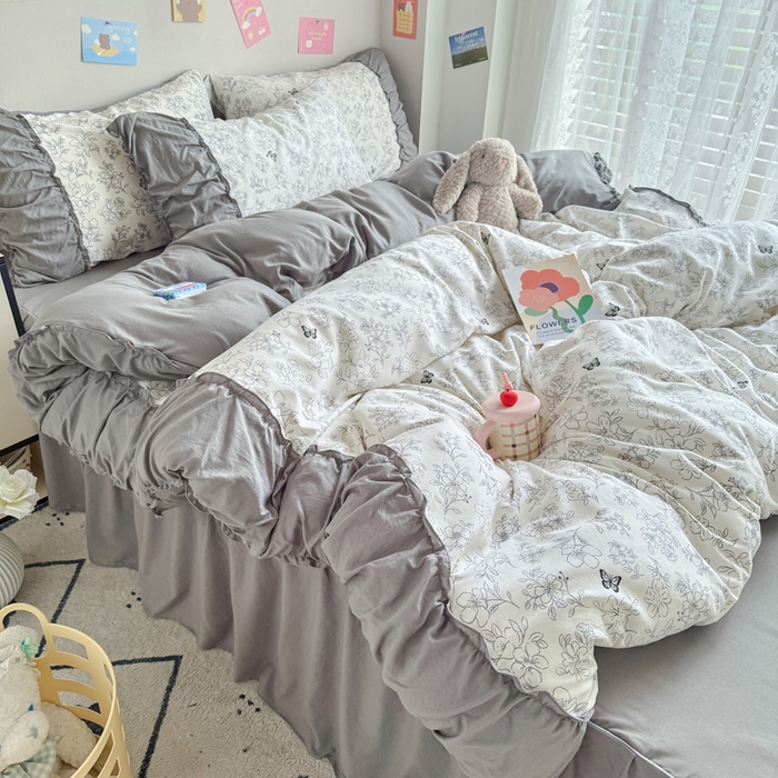 91家纺网 家纺一手货源 找家纺 （总）优卡迪家纺馆 2025新款A类针织棉有氧双层纱花边款四件套