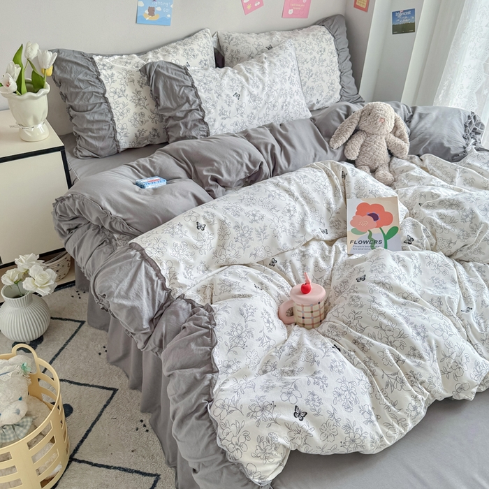 （总）优卡迪家纺馆 2025新款A类针织棉有氧双层纱花边款四件套