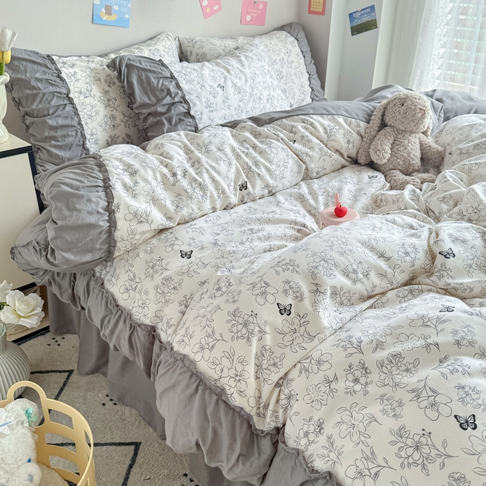 91家纺网 家纺一手货源 找家纺 （总）优卡迪家纺馆 2025新款A类针织棉有氧双层纱花边款四件套