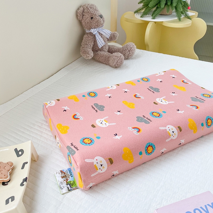 91家纺网 家纺一手货源 找家纺 美丽折家纺 2025新款A类全棉儿童乳胶枕枕头枕芯 彩虹小兔 30x50cm/只（乳胶枕芯+外套+内套）