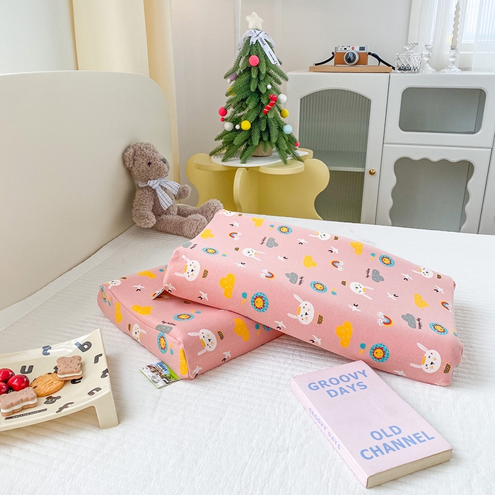 91家纺网 家纺一手货源 找家纺 美丽折家纺 2025新款A类全棉儿童乳胶枕枕头枕芯 彩虹小兔 30x50cm/只（乳胶枕芯+外套+内套）