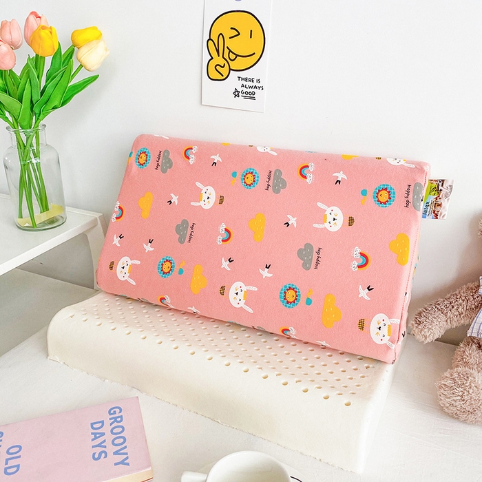 91家纺网 家纺一手货源 找家纺 美丽折家纺 2025新款A类全棉儿童乳胶枕枕头枕芯 彩虹小兔 30x50cm/只（乳胶枕芯+外套+内套）