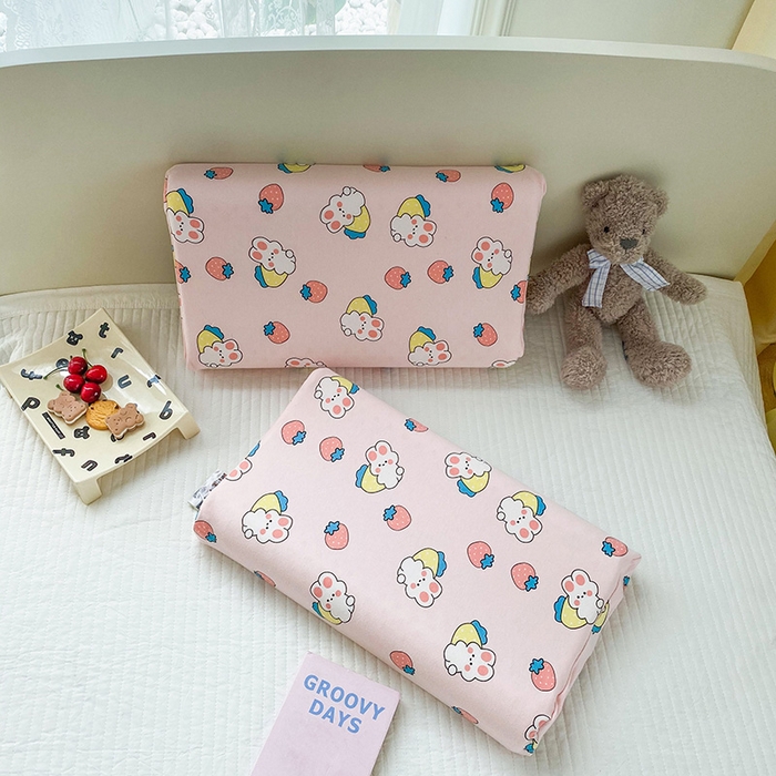 91家纺网 家纺一手货源 找家纺 美丽折家纺 2025新款A类全棉儿童乳胶枕枕头枕芯 草莓兔 30x50cm/只（乳胶枕芯+外套+内套）