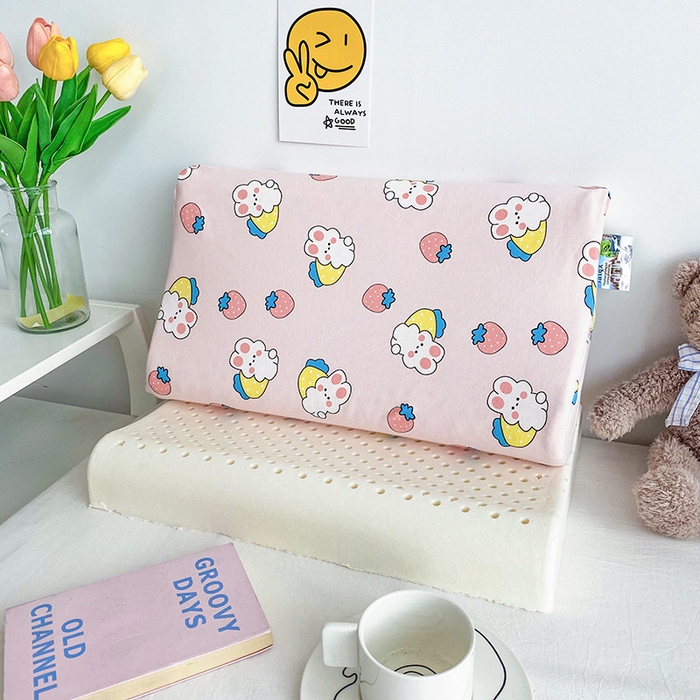 91家纺网 家纺一手货源 找家纺 美丽折家纺 2025新款A类全棉儿童乳胶枕枕头枕芯 草莓兔 30x50cm/只（乳胶枕芯+外套+内套）