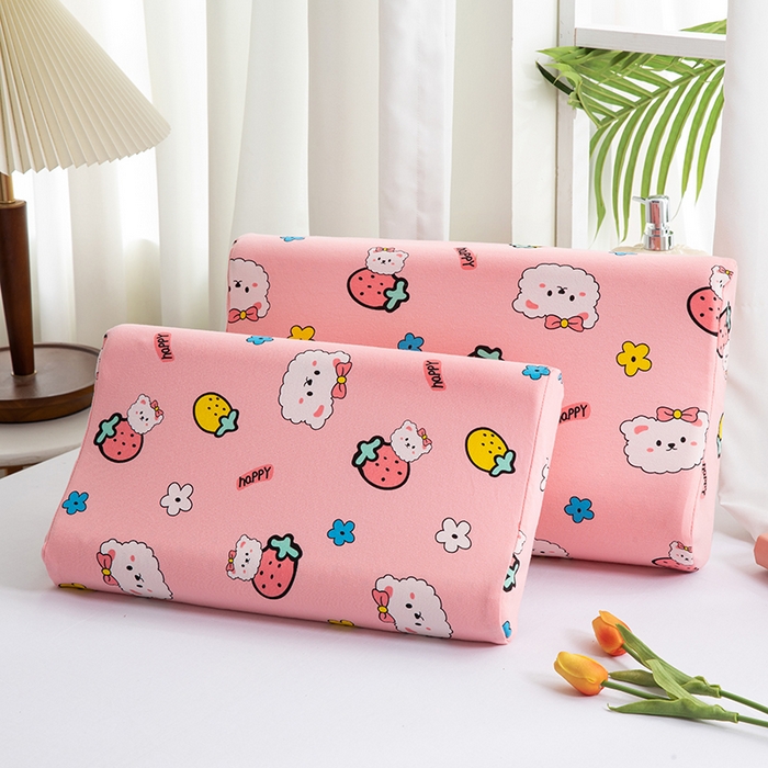 91家纺网 家纺一手货源 找家纺 美丽折家纺 2025新款A类全棉儿童乳胶枕枕头枕芯 草莓小熊 30x50cm/只（乳胶枕芯+外套+内套）