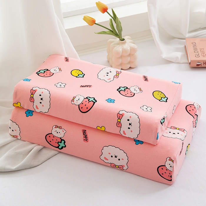 91家纺网 家纺一手货源 找家纺 美丽折家纺 2025新款A类全棉儿童乳胶枕枕头枕芯 草莓小熊 30x50cm/只（乳胶枕芯+外套+内套）