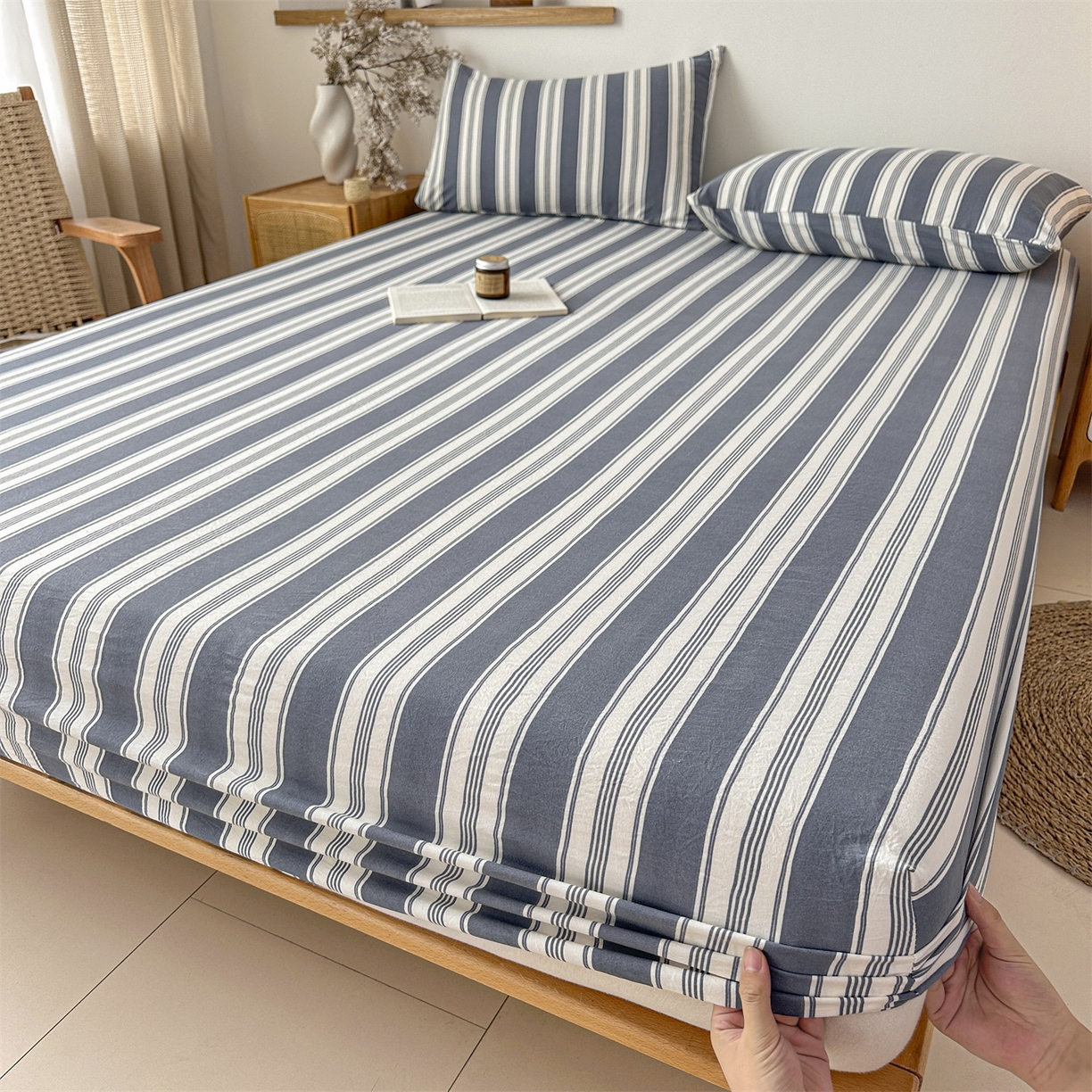 91家纺网 家纺一手货源 找家纺 （总）盛秋家纺 2025新款A类水洗棉格子印花床笠单品床笠单件单床笠