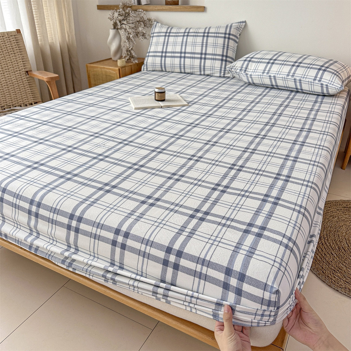 91家纺网 家纺一手货源 找家纺 （总）盛秋家纺 2025新款A类水洗棉格子印花床笠单品床笠单件单床笠