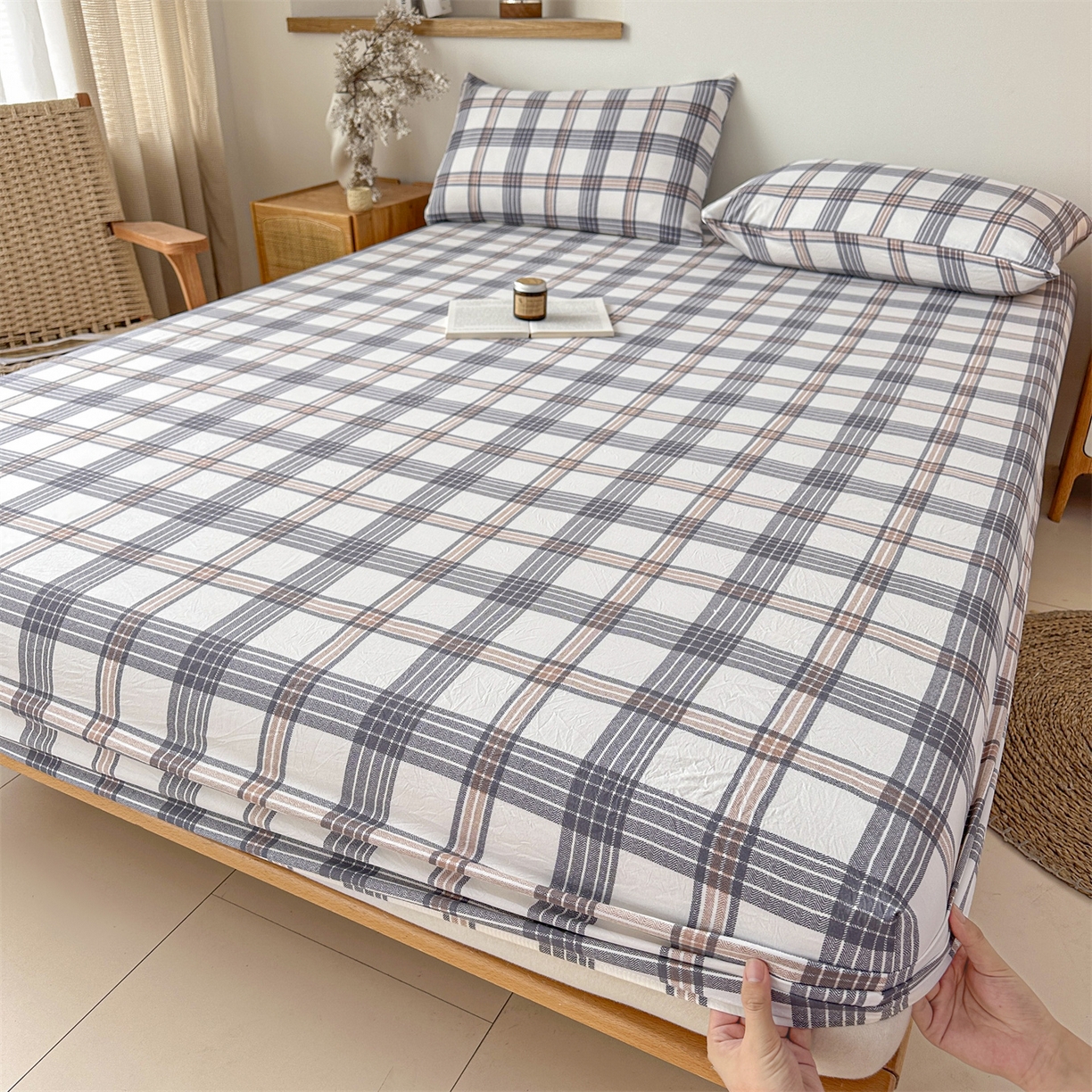 91家纺网 家纺一手货源 找家纺 （总）盛秋家纺 2025新款A类水洗棉格子印花床笠单品床笠单件单床笠