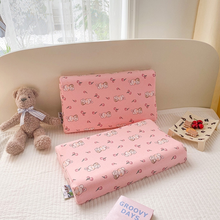 91家纺网 家纺一手货源 找家纺 美丽折家纺 2025新款A类全棉儿童乳胶枕枕头枕芯 花朵小兔 30x50cm/只（乳胶枕芯+外套+内套）