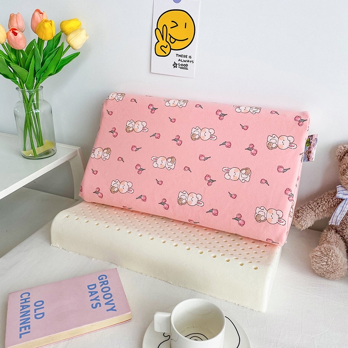 91家纺网 家纺一手货源 找家纺 美丽折家纺 2025新款A类全棉儿童乳胶枕枕头枕芯 花朵小兔 30x50cm/只（乳胶枕芯+外套+内套）