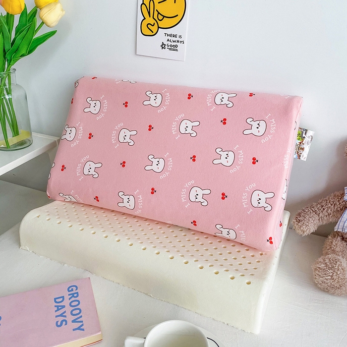 91家纺网 家纺一手货源 找家纺 美丽折家纺 2025新款A类全棉儿童乳胶枕枕头枕芯 樱桃兔粉 30x50cm/只（乳胶枕芯+外套+内套）