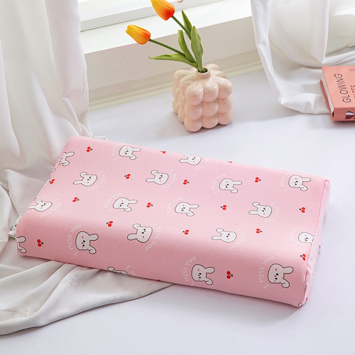 91家纺网 家纺一手货源 找家纺 美丽折家纺 2025新款A类全棉儿童乳胶枕枕头枕芯 樱桃兔粉 30x50cm/只（乳胶枕芯+外套+内套）