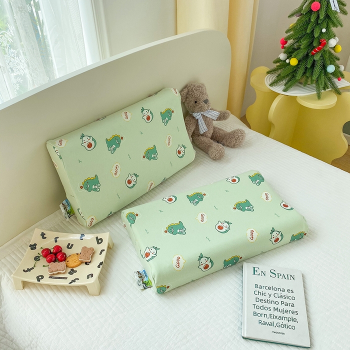 91家纺网 家纺一手货源 找家纺 美丽折家纺 2025新款A类全棉儿童乳胶枕枕头枕芯 小恐龙 30x50cm/只（乳胶枕芯+外套+内套）