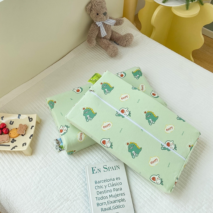 91家纺网 家纺一手货源 找家纺 美丽折家纺 2025新款A类全棉儿童乳胶枕枕头枕芯 小恐龙 30x50cm/只（乳胶枕芯+外套+内套）