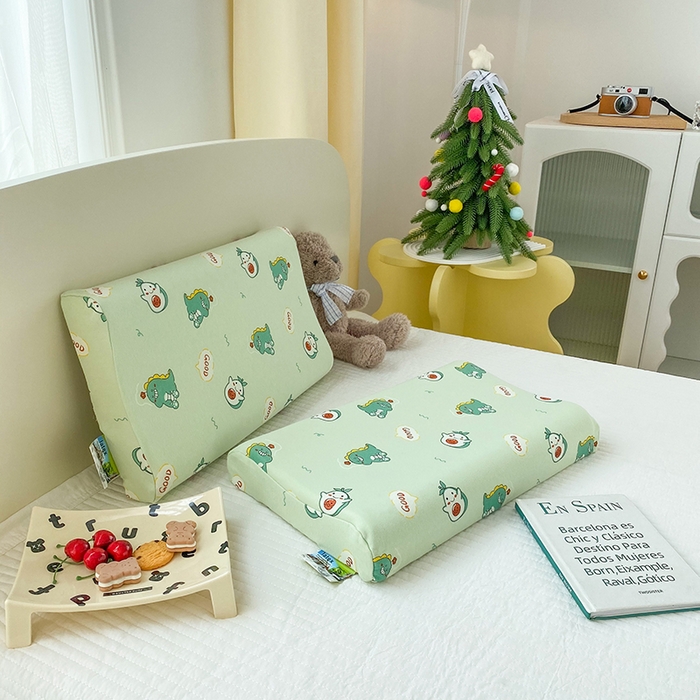 91家纺网 家纺一手货源 找家纺 美丽折家纺 2025新款A类全棉儿童乳胶枕枕头枕芯 小恐龙 30x50cm/只（乳胶枕芯+外套+内套）