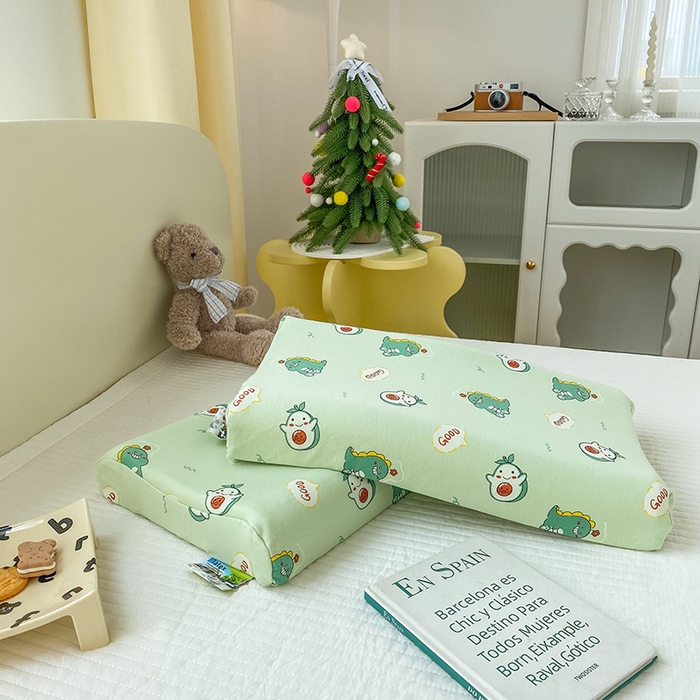 91家纺网 家纺一手货源 找家纺 美丽折家纺 2025新款A类全棉儿童乳胶枕枕头枕芯 小恐龙 30x50cm/只（乳胶枕芯+外套+内套）