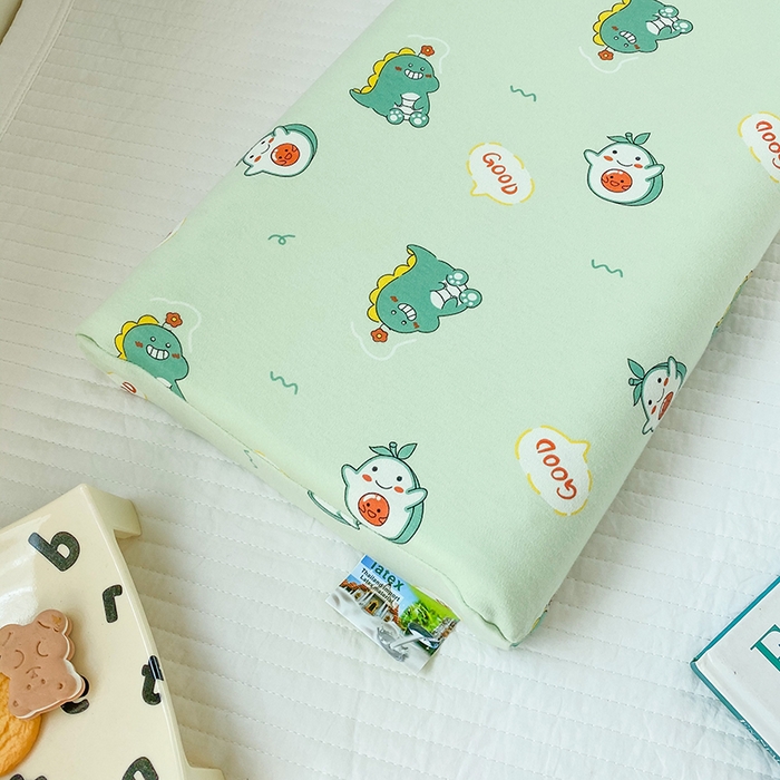 91家纺网 家纺一手货源 找家纺 美丽折家纺 2025新款A类全棉儿童乳胶枕枕头枕芯 小恐龙 30x50cm/只（乳胶枕芯+外套+内套）