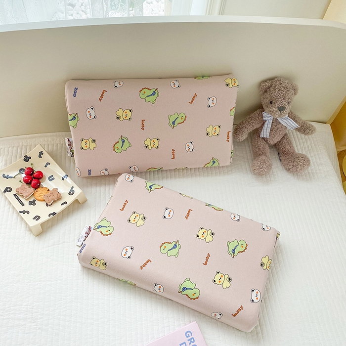 91家纺网 家纺一手货源 找家纺 美丽折家纺 2025新款A类全棉儿童乳胶枕枕头枕芯 恐龙小熊-咖 30x50cm/只（乳胶枕芯+外套+内套）