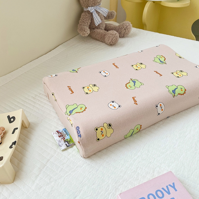 91家纺网 家纺一手货源 找家纺 美丽折家纺 2025新款A类全棉儿童乳胶枕枕头枕芯 恐龙小熊-咖 30x50cm/只（乳胶枕芯+外套+内套）