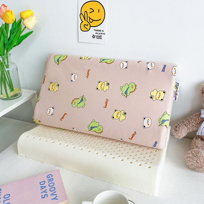 91家纺网 家纺一手货源 找家纺 美丽折家纺 2025新款A类全棉儿童乳胶枕枕头枕芯 恐龙小熊-咖 30x50cm/只（乳胶枕芯+外套+内套）